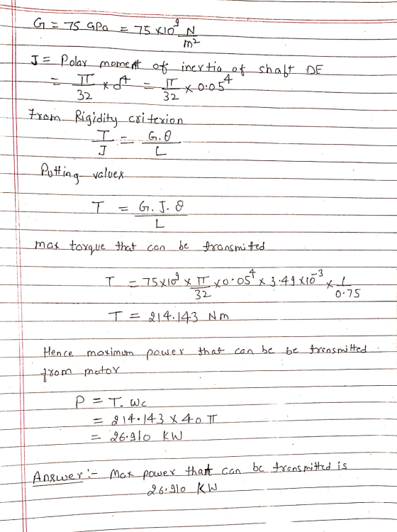 G = 75 Gpa = 75 X10 N m2 32 J = Polax_moment_of_ inextio of_shalt DE LA Ix0.054 32 From Rigidity criterion I G. ㄴ Putting-val