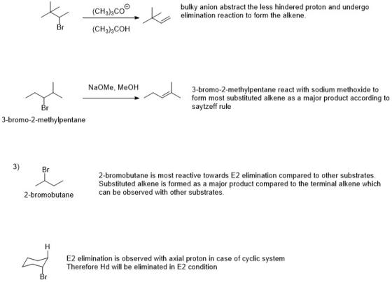 (CH3)2CO Chyoº ka sa bulky anion abstract the less hindered proton and undergo elimination reaction to form the alkene. taong
