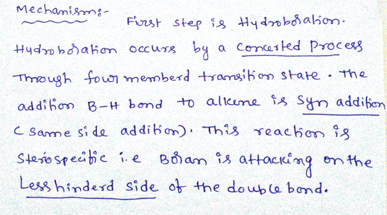 Hydro hahaham。cc ung by a cercethed process addibon B-bond to altcme s Sm addibn Less hinderd side of the dowp la bond.