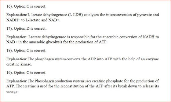 16). Option C is correct. Explanation: L-lactate dehydrogenase (L-LDH) catalyzes the interconversion of pyruvate and NADH+ to