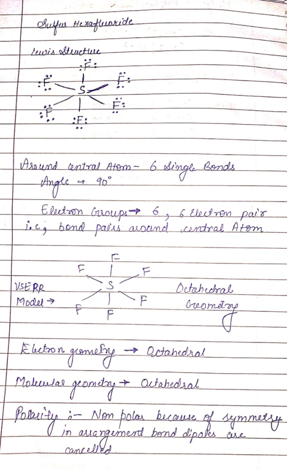 ebuffus Hexafluoride Lewis Structure :F: Assund Central Atem- 6 Single Bonds Angle a 90° Electron le bond Groups 6,6 Electron