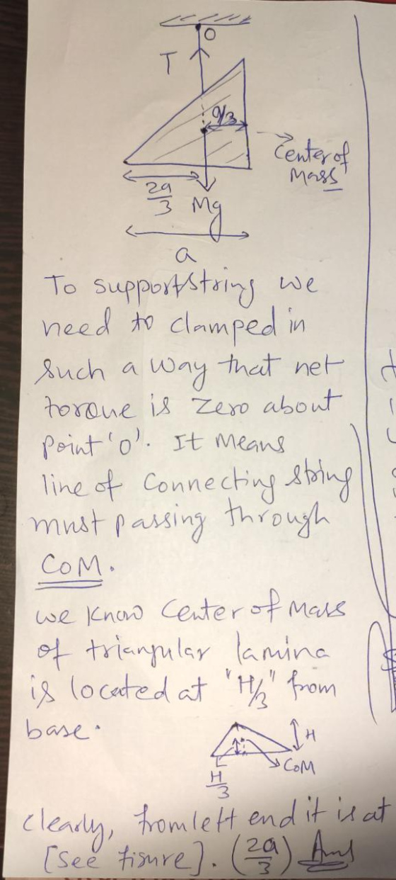 Center of Mass? t To supportstring we need to clamped in such a way that net torone is zero about pointo. It means line of c