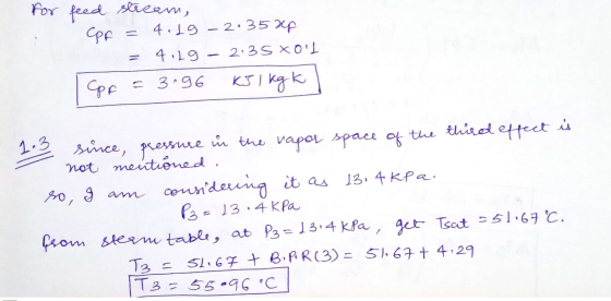 for feed stream, Сре 4.19 – 2:35 xp 4.19 22S xe | CF = 3.96 K31 kg k 1.3 since, pressure in the vapor space of the third effe