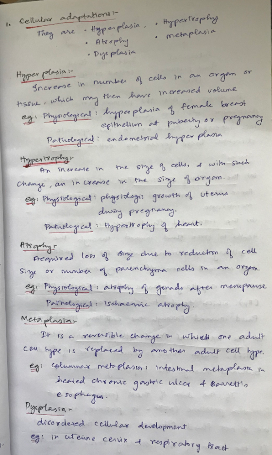 1 Cellular adaptations - they are Hyperplasia, Hypertrophy • Atrophy metaplasia Dysplasia Hyper plasia :- Increase in number