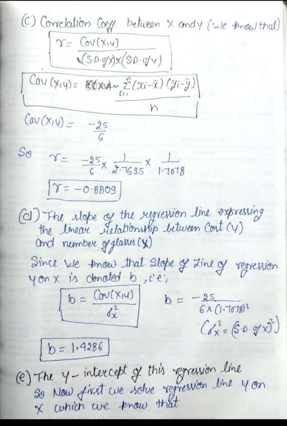 © Correlation coeft between X andy (wele know that) r= Cov(xiu) (S.D-opy9x(SD_004) Cov (x,y) = x ² (xi-x) Cyi-g) (zi h Cov(x1