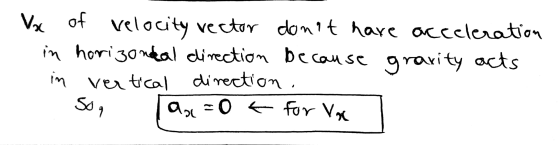 Vx otvelocity vectar dont hare occcleration in hori3ontoal direction beause grarity acts Im ver tcal direction , So 1 a O <-