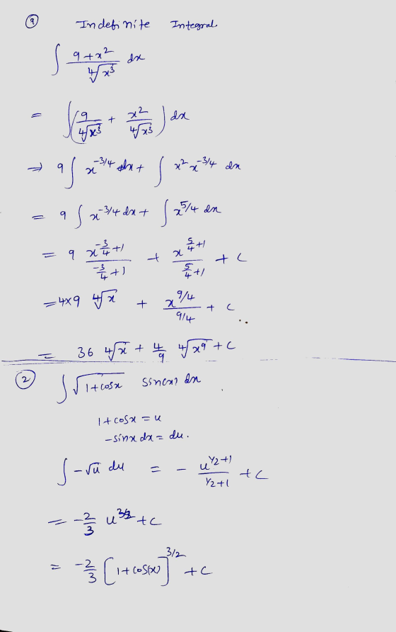 9 In definite Integral yat b dae 4x 9 da + x2 4533 4x3 -314 hit x² x -3/4 dn 9 as a - 9 sartan + J 3/4 an ж i ut +/ a a a t +