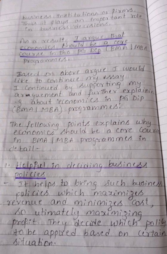 sit playson tmpor tant ro businesside cision asque thal Parogam cs Baseal on above asaue T Duld Lixe tr conhnue my essay T Continued by uppor ting my anqucment and urthe explain ahout eionomics in P6 Dip CEmA4 MBA) .. programmes The-followin9 -points explains why- econonicshou ld heia core our de toiL busines licies It- helps to bring Al ( h budineAs polici (스 which mar aevenie and minis Cost o be ap based on (tain