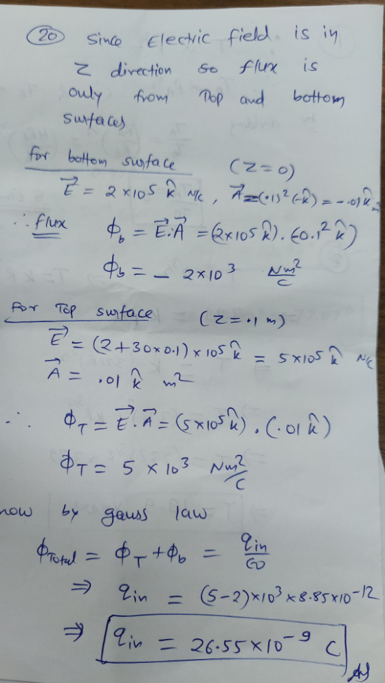 2o Ste clecic field is in direction So fur lS oulǐ how, Top and bottom Flux 2 now by gauss law Lin