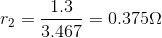 r_2=\frac{1.3}{3.467}=0.375 \Omega