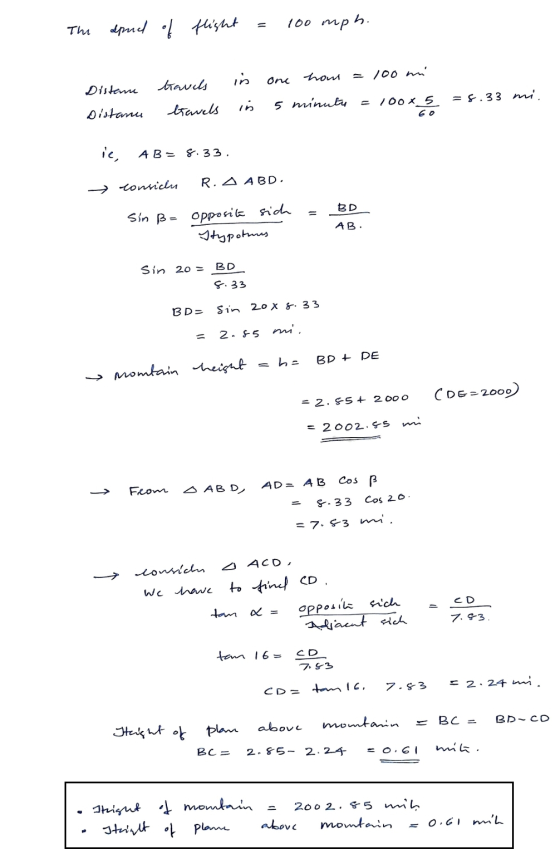 100 mp h. Thi apud of flight = เว onc hon = 100 mi Distance travels travels 5 minutu = 8.33 mi. in = 100 x 5 60 50x5 Distanu