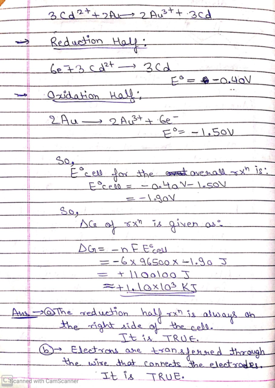 3 Cd2+ + 2A 2Au3t+ .3cd Reduction Hall be 73 cd²+ 3 cd وارو۔ Quidation Heft 2 Au ₃2 Außt + be- EºF-150V So, E cell for the ar