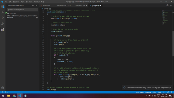 - 0 X File Edit Selection View Go Run Terminal Help • grapgh.cpp - startbootstrap-creative-gh-pages - Visual Studio Code EXTE