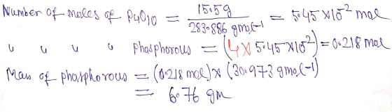 . 1585g Number of moles of PHOIO = 2830886 gmol = 545 x 10²moe u u u u phosphorous = 4 5645x102) = 0.218 mol Man of phosphoro