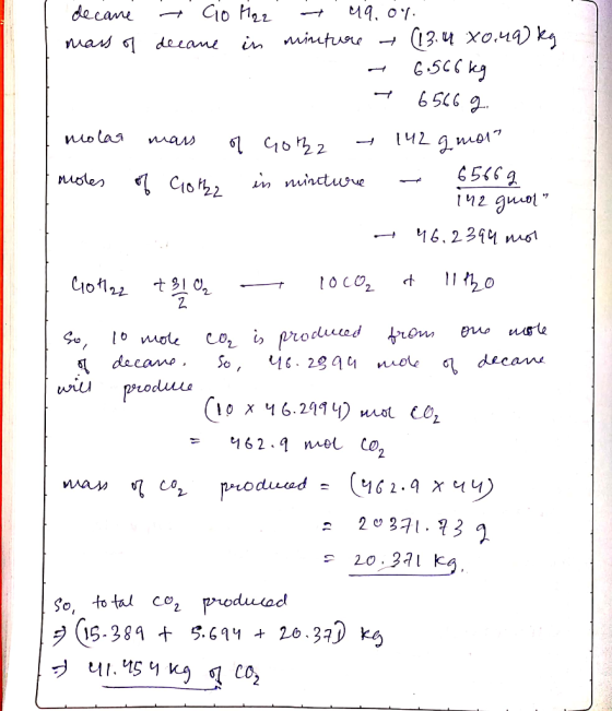 de came + Go Haz + ciq.o% mass of decane in minture (13.4 x0.49 kg - С.5cc kg - 654 6 2.. и з в пла» of Goth moles оп, - 192