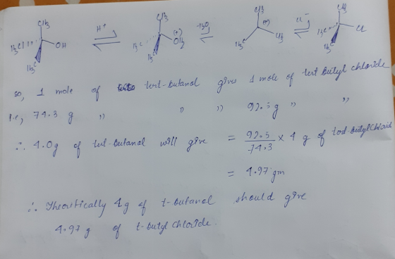 2e11 dest Butyl chlandle mell eitn lent-butanal give 1mole 74.3 lod BedylCHaid . 4.01 92.5 -11,3 lut-butanal 1.97 gm heuld gi