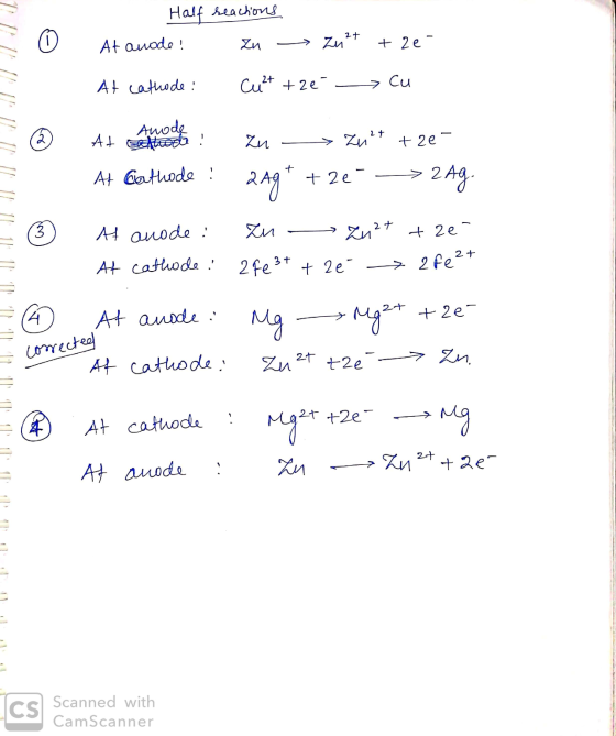 Half reactions At anode! Zu 2+ zu²+ + 2e- At cathode : - Cu2+ + ze cu Anode At Eachosta zu Zu²+ + 2e- 2e = At Cathode : 249 +
