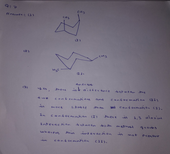 CH3 Answer: (1) 123 Hzc Is yes, there enerat is a difference between the two conformation and conformation (II) is more stabl