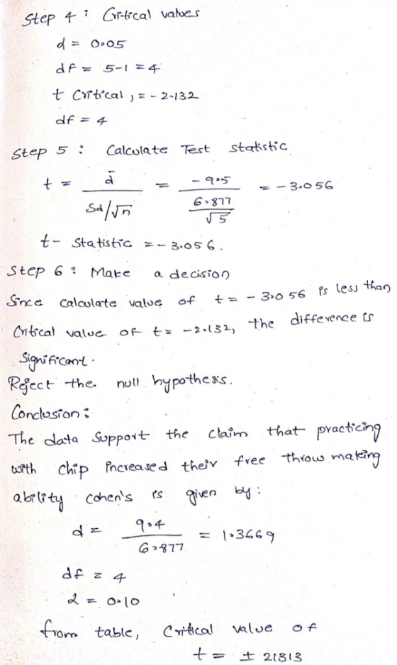56 is less than Step 4: Critical values d = 0,05 df = 5-1 = 4 t Critical , 2-2-132 df = 4 Step 5 : Calcolate Test statistic L