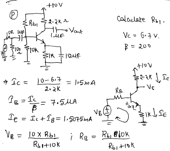 a tov @ = < Вы $2:2kr Calculate Ropa Who Wout . (Jae Vc = 6:7v. B = 200 atlov Bear I, Ic me 10-657. 0 = 1,5mA 202K RB Jove De