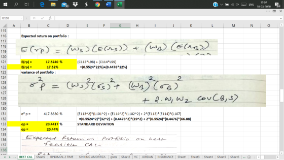 e 15:02 W v e 1x : ENG 10-03-2020 24 G138 A B C D E F G H I J K L M N O - 115 116 Expected return on portfolio : Eme) = (ws)
