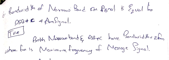 Bandwidth of Narrow Band Am Signal is equal to PSB+ 6 AmSignet how Both Nosraw band & Osborge have Bendwidth=2fm where for is