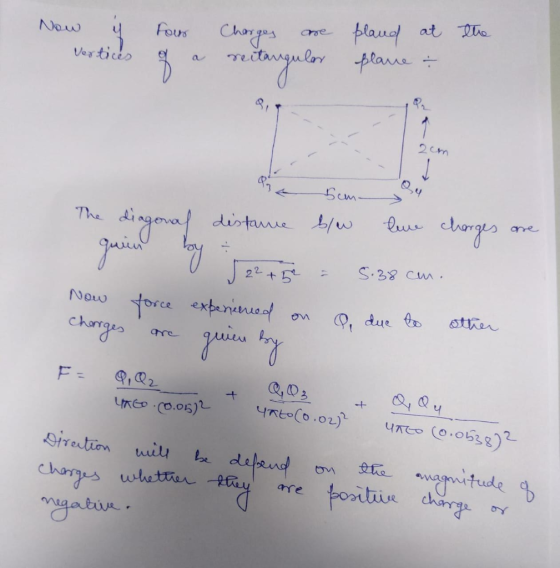 Now y vertices the Four of a Charges are rectangular pland at plane - aga 5cm The diagonal distame blow blue charges are by 2