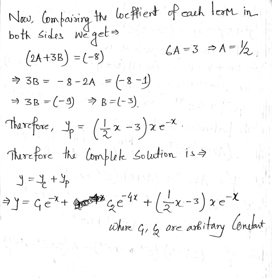 Now, compaising the loeffient of each team in both sides we eget (2A +3B) = (-8) 6A = 3 >1= → 3B = -8 -2A = (8-1) → 3B =(-9)