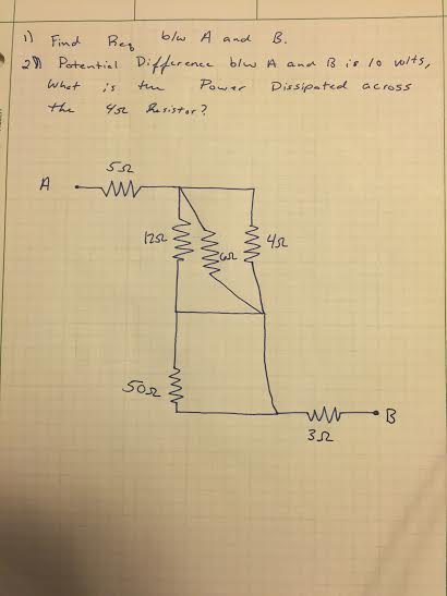 Find R_eq between A and B. Potential Difference b