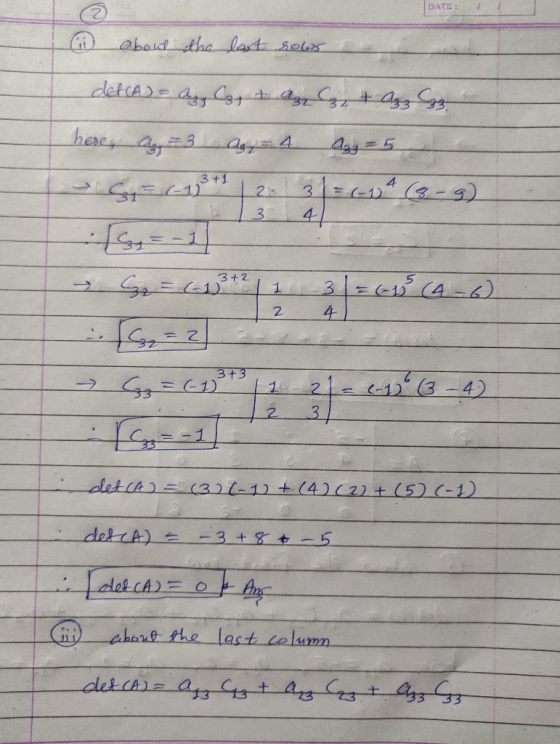 |DATE: o about the last rows & det(A) = App Cost Arzu & Azz كووككت وقتهعقط د- تودع شہید د ك ت (4) عدد 1 2 4) 42- في عله ها