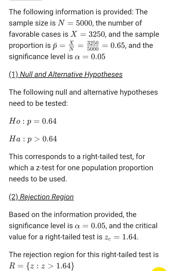 The following information is provided: The sample size is N = 5000, the number of favorable cases is X = 3250, and the sample