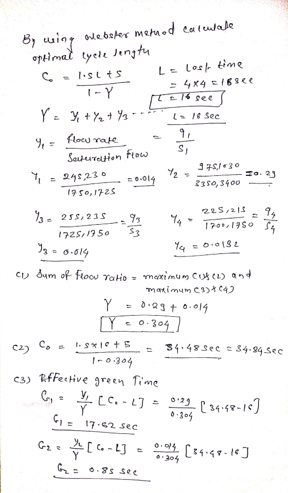 By using alebster merrod calculate optimal cycle length co La lost time 1-Y = 4x4 =188ee Y = Y; + y2 + Y3 - - lislas р 16 се