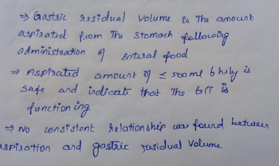 » Gastric residual volume is the amount aspirated from the stomach following administration of enteral food a Aspirated amoun