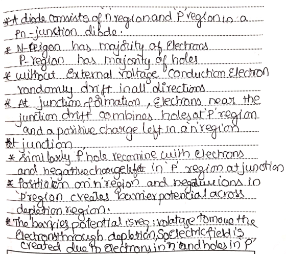 *A diode.comists.of. n.regionand Pregion.de.com po- Junction dilde * N-reigoo has majority of Electrons. Payegion hos majonty