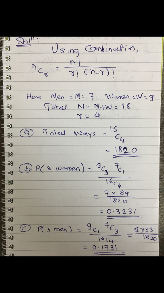 USing onbinetin 3 Ch-1) 3 Men - M Total Wanon Wg 7 Here Na MtWa 16 16 Total Ways 182 O P3 women) - CH 784 T820 =0.323/ 9C C3