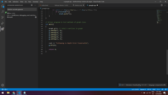 File Go Run • grapgh.cpp - startbootstrap-creative-gh-pages - Visual Studio Code - 0 X Edit Selection View EXTENSIONS: MARKET