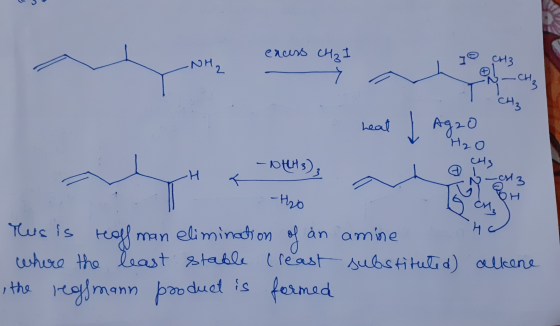 excess CH₂ I NH2 CH3 _chiz CH₃ heat Į Agro H₂O AHH3)3 CH3 I -CM3 -tho Mus is reals in amine H ch man elimination of of a wher