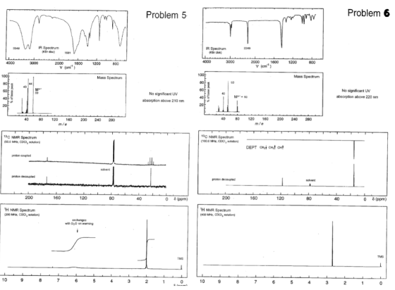 Problem 5 Problem 6 W IR Spectrum Brdic IR Spectrum Brak 4000 1600 1200 800 1600 1200 800 2000 von Mass Spectrum Mass Spectru