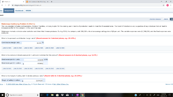 x + - x WlesPLUS → C x C Celle Hely Will Chey duger.wileyplus.ccrryedugarului/main.uni ice Assignment Gradebook ORION nent P