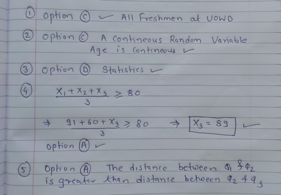 All Freshmen at vowo option 2 option © A contineous Random Variable Age is contineous L 3 option ® Statistics - X, +Xz+X37 80
