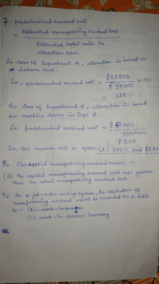 7. predetermined overhead ralē Estimated manufacturing Overhead cost Estimated total renits the allocation base is based on a