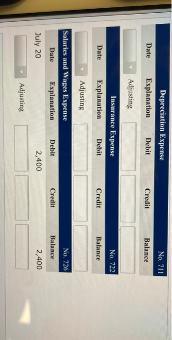 Date Depreciation Expense Explanation Debit No. 711 Credit Balance Adjusting Date Insurance Expense Explanation Debit No. 722
