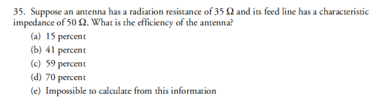 35. Suppose an antenna has a radiation resistance of 35 12 and its feed line has a characteristic impedance of 50 2. What is