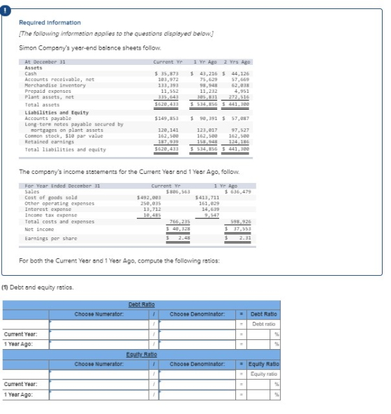 Required Information [The following information applies to the questions displayed below. Simon Companys year-end balance sh