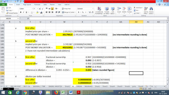 OPTIMAL RISKY PORTFOLIO VC AMORT SINKING JORDAN - Microsoft Excel (Product Activation Failed) File Home Insert Page Layout Fo
