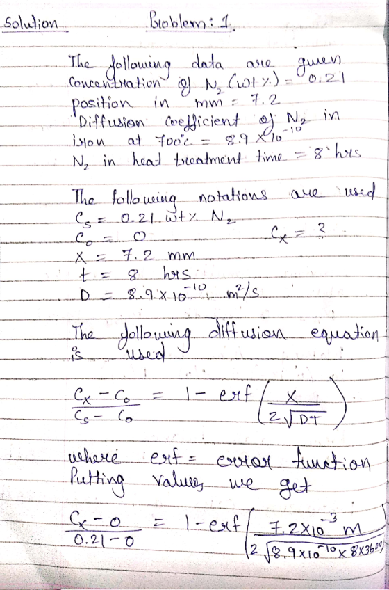 solution. Problem: 1 The following data are quen Concentrations N ()-°0.21 -position in mm: 7.2 Diffusion coefficient of Ng