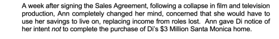 A week after signing the Sales Agreement, following a collapse in film and television production, Ann completely changed her