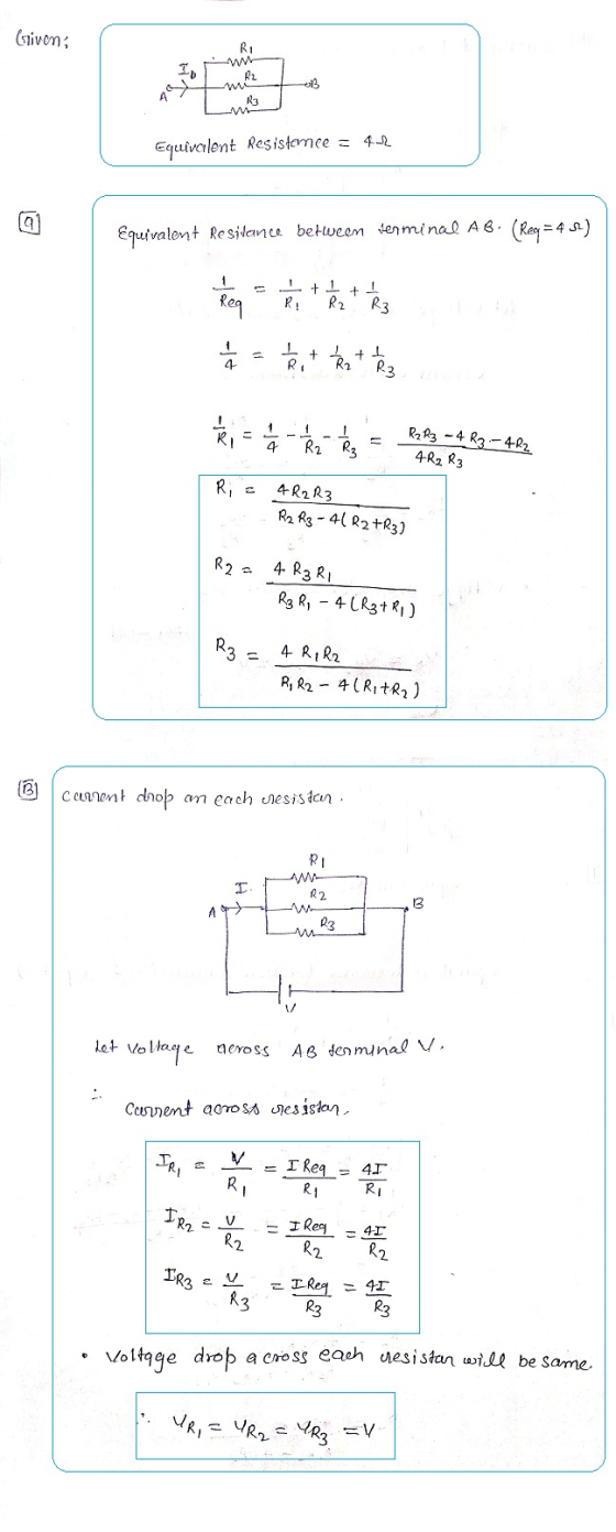 Grivon; Equivalent Resistance = 42 Equivalent Resitance between Jerminal AB (Reg= 42) R1 = 4 R2 . R3 - R2 R3 - 4 R3.- 422 4R2