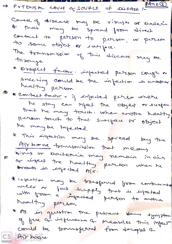 → POTENIAL CAUSE & SOURCE Page 3 DNGASE : of Course of disease may be vinges as bacteria 4 that may be spread from direct Con