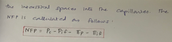 the interstitial spaces NFP is callerlated as into the follows: capillaries. The INFP = Pc - Pif- Tp - Tif